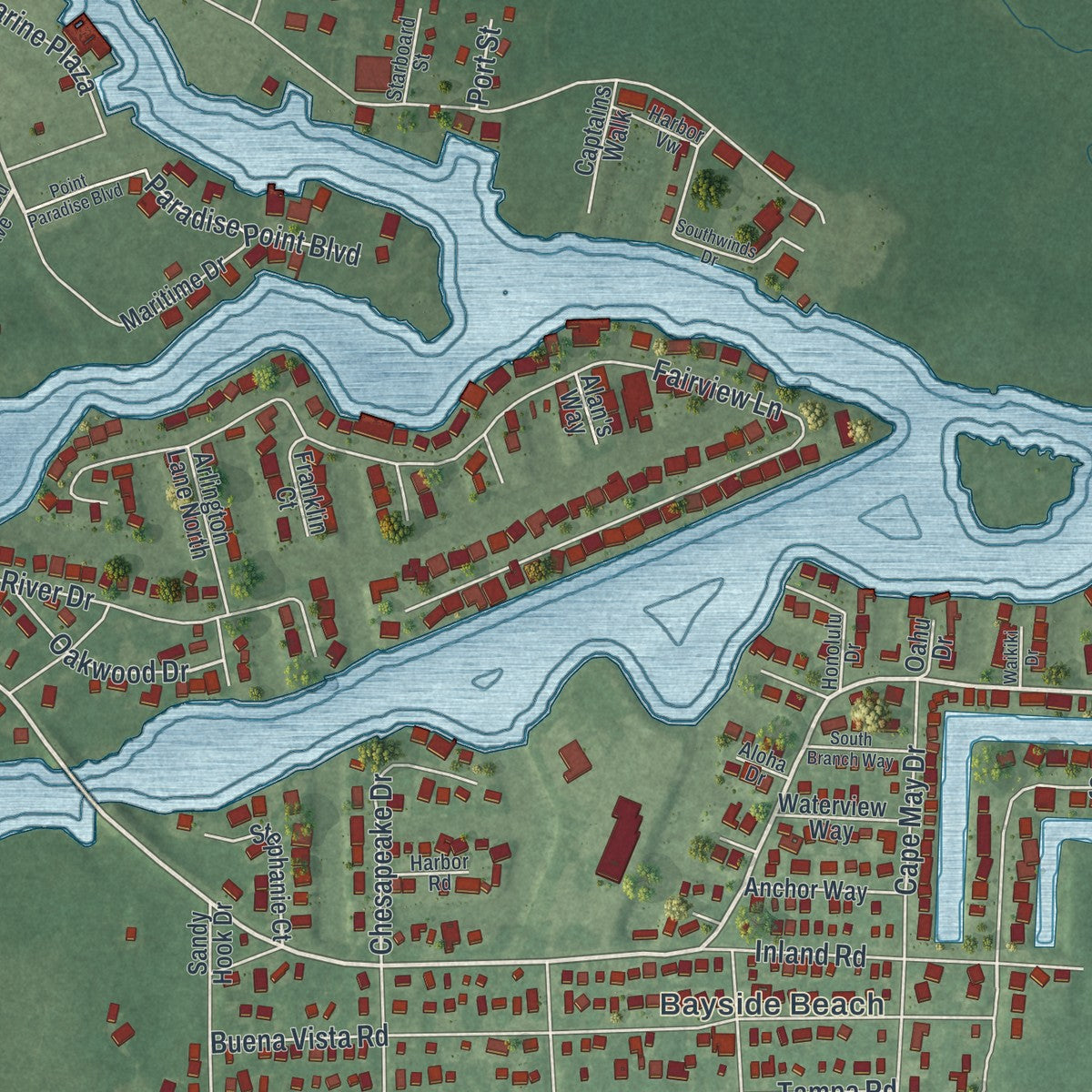 Close-up 1 of the Forked River, New Jersey map artwork