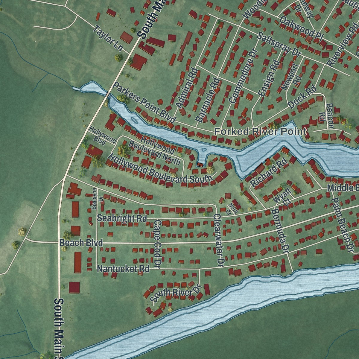 Close-up 2 of the Forked River, New Jersey map artwork