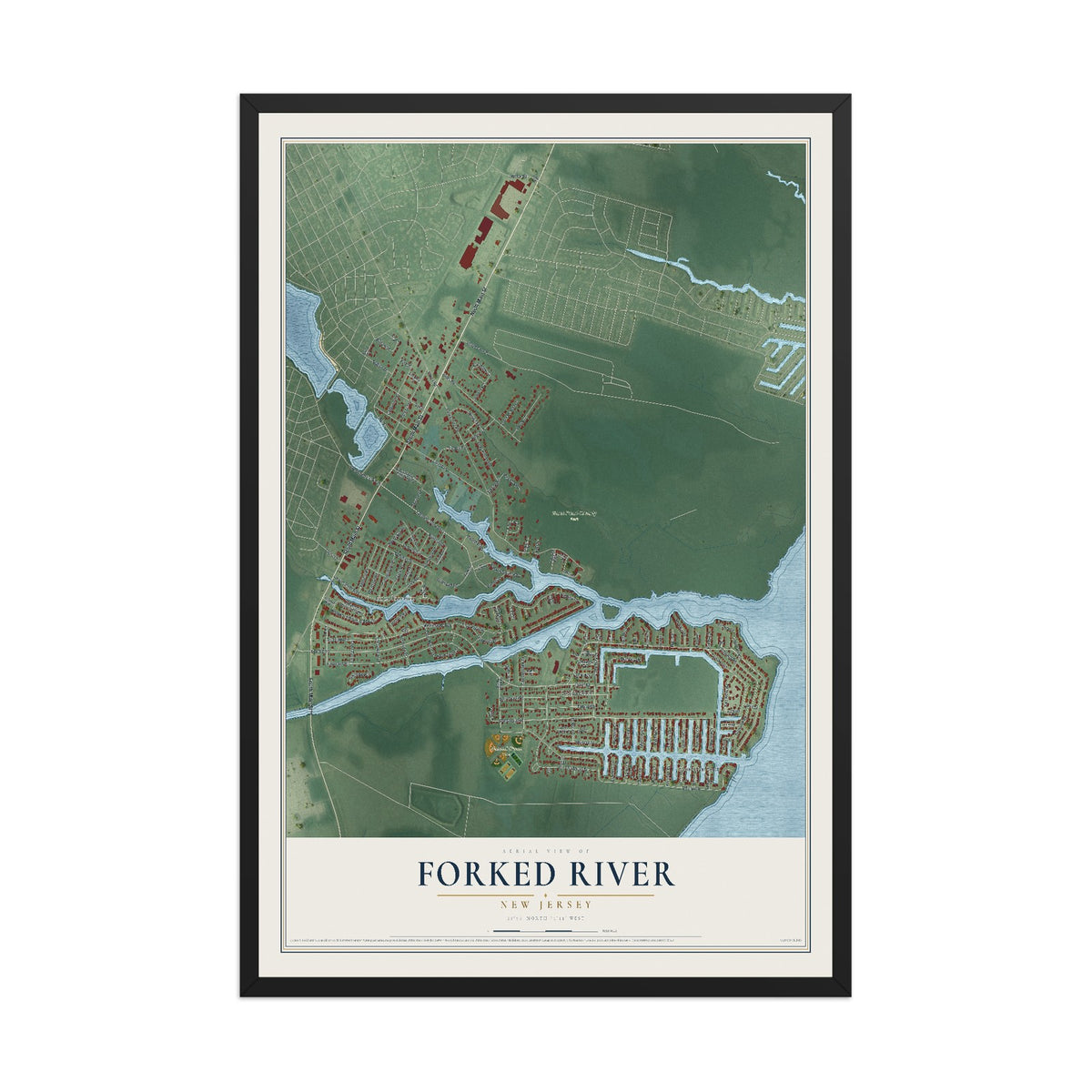 Forked River, New Jersey map print, 12" x 18" W/ Black Ayous Wood Frame mockup