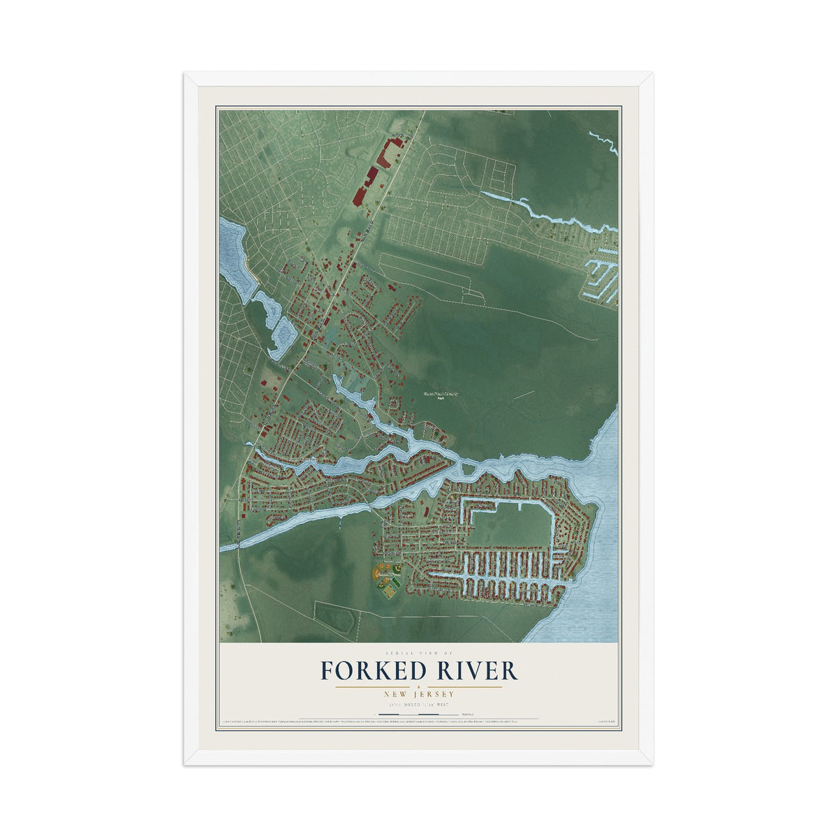 Forked River, New Jersey map print, 12" x 18" W/ White Ayous Wood Frame mockup