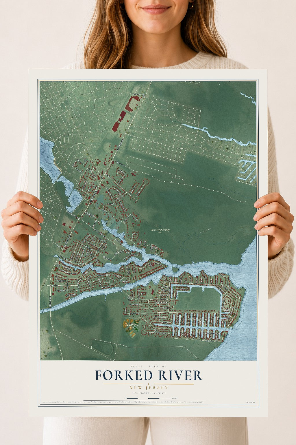 Forked River, New Jersey map print, 18" x 24" Archival Matte Print mockup