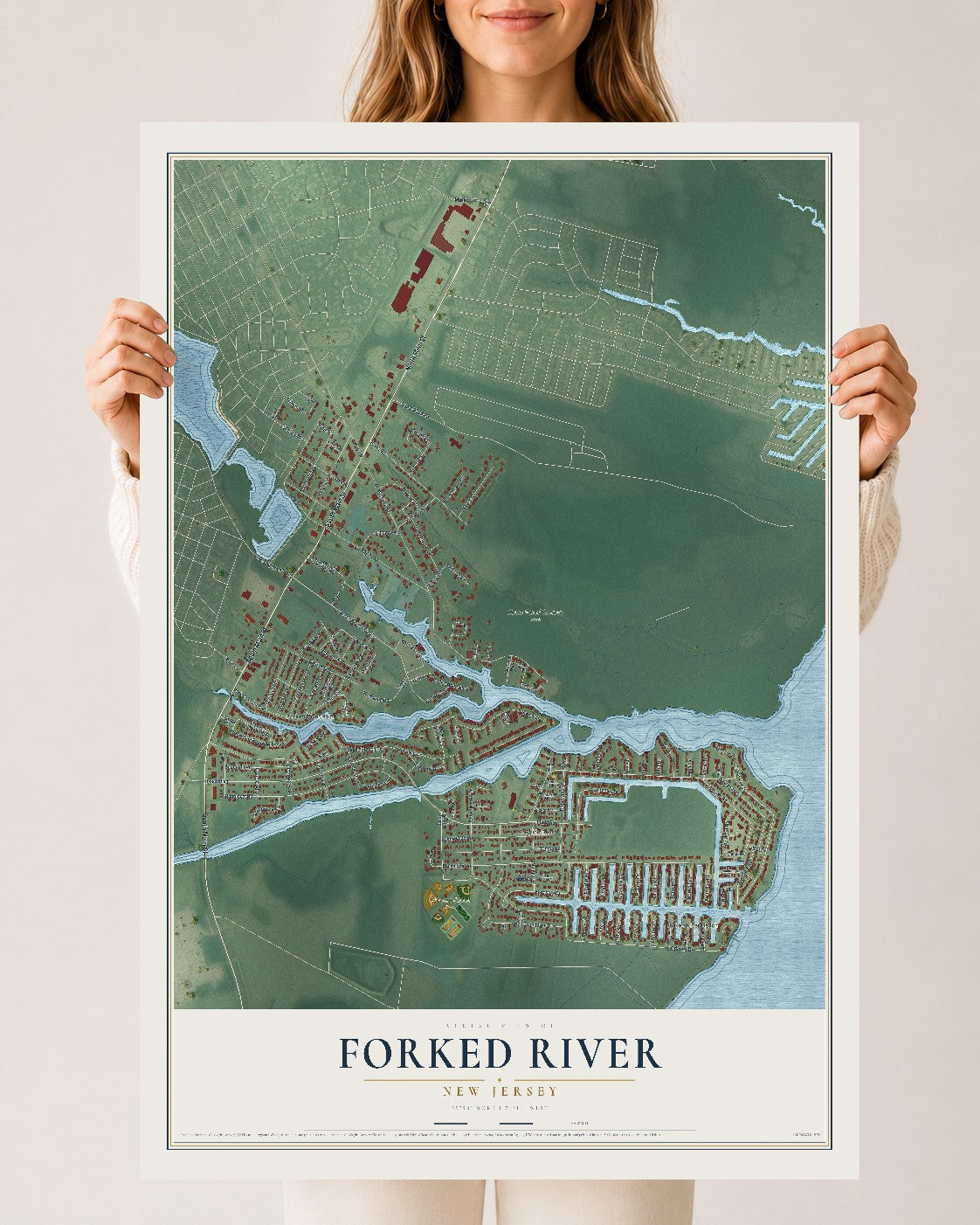 Forked River, New Jersey map print, 24" x 36" Archival Matte Print mockup