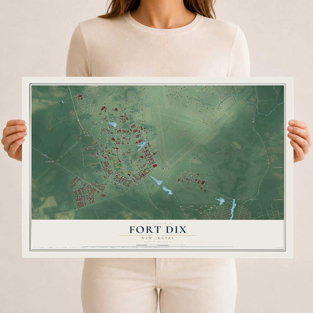 Map of Fort Dix, New Jersey, 12 x 18 inch unframed archival matte print