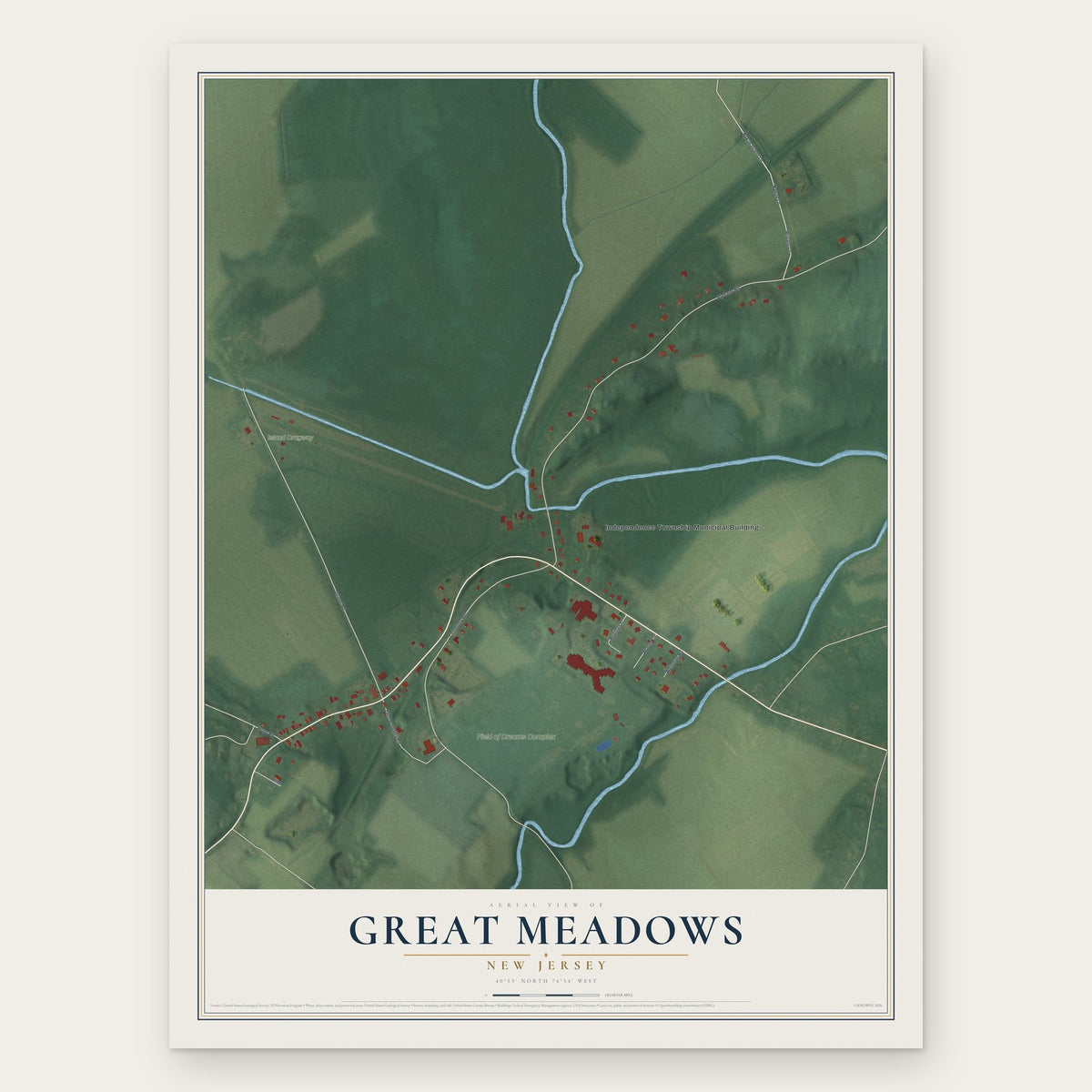 Great Meadows, New Jersey map print, the full design