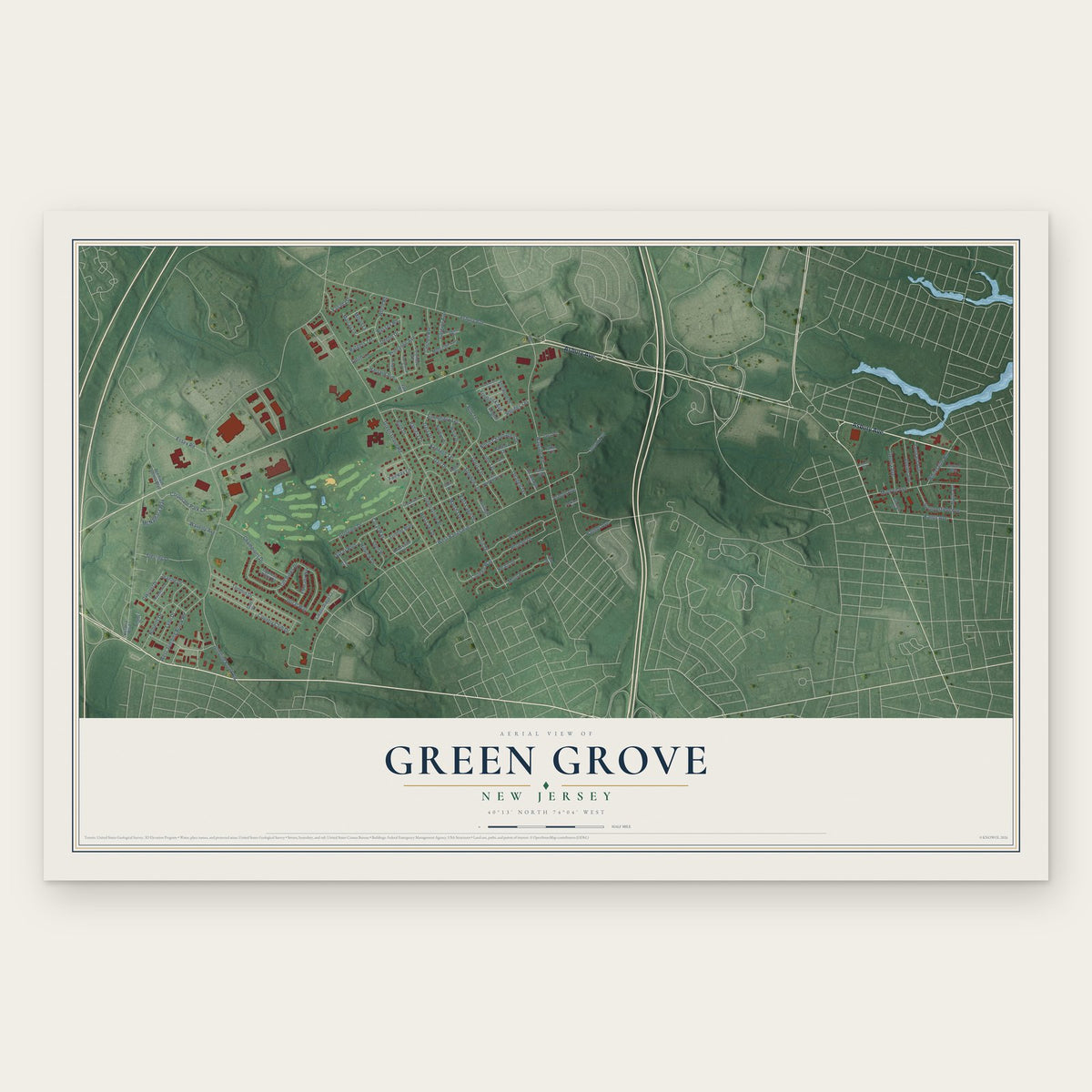 Green Grove, New Jersey map print, the full design