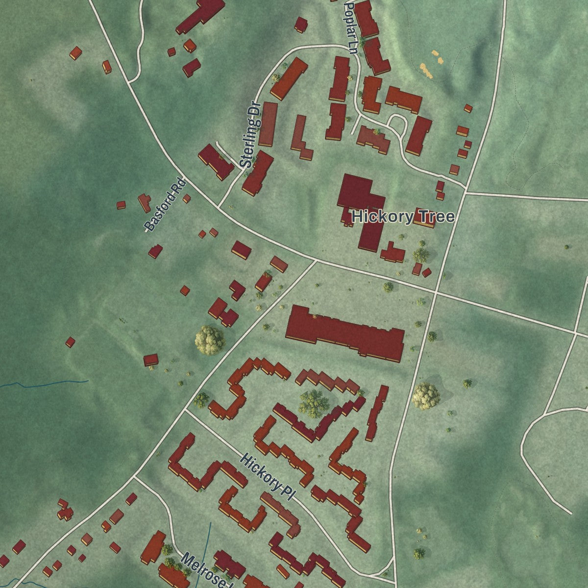 Close-up of the map of Green Village, New Jersey print showing street and building detail