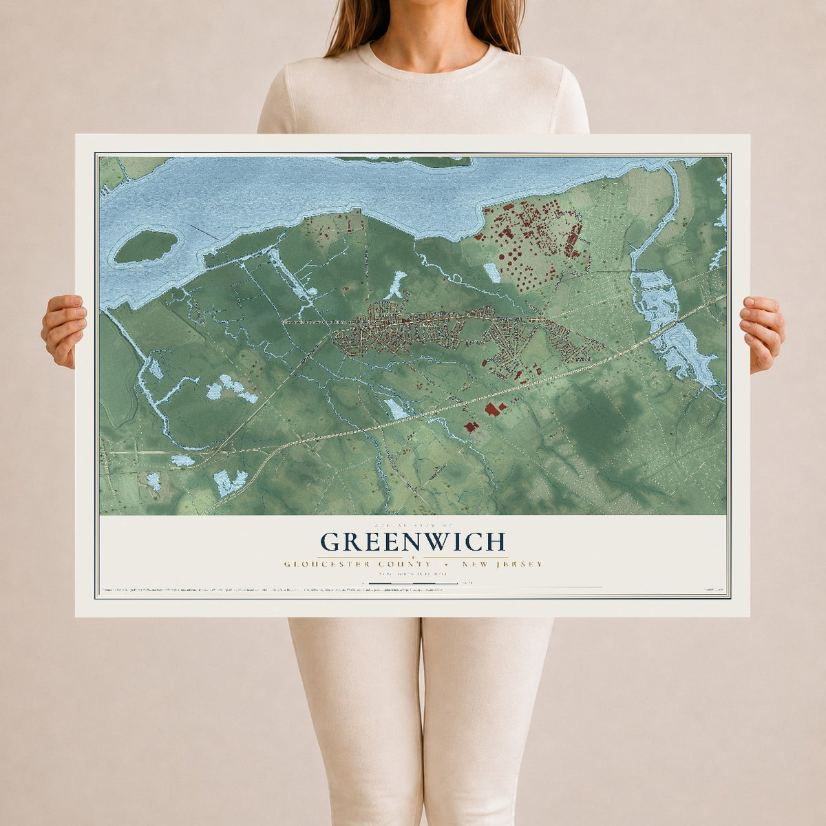 Greenwich, New Jersey map print, 24" x 36" Archival Matte Print mockup