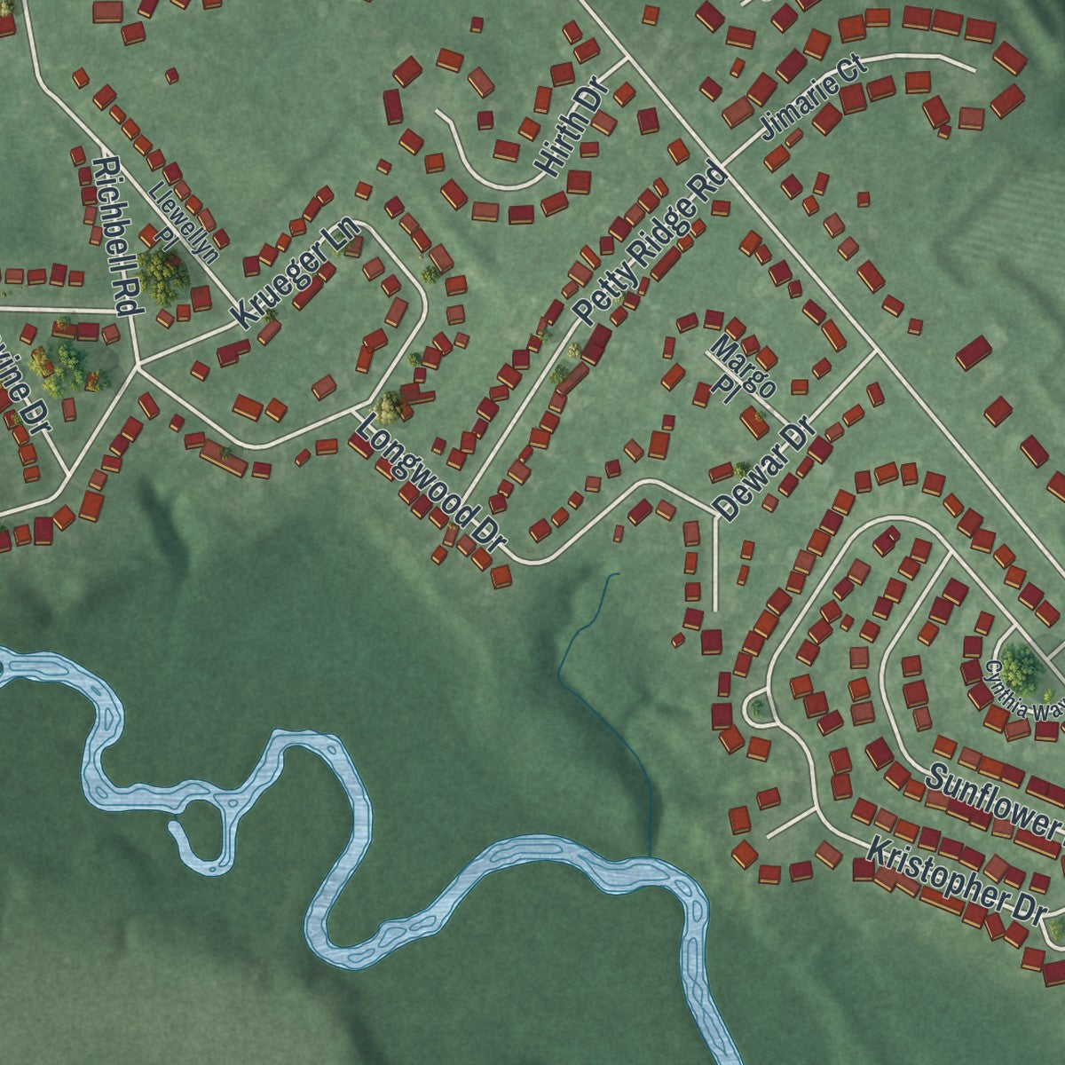 Close-up of the map of Groveville, New Jersey print showing street and building detail