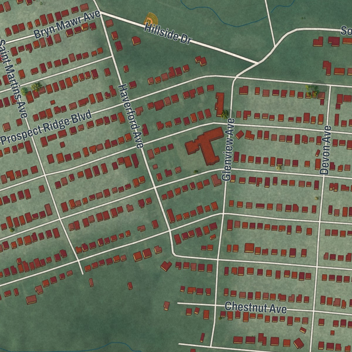 Close-up 2 of the Haddon Heights, New Jersey map artwork