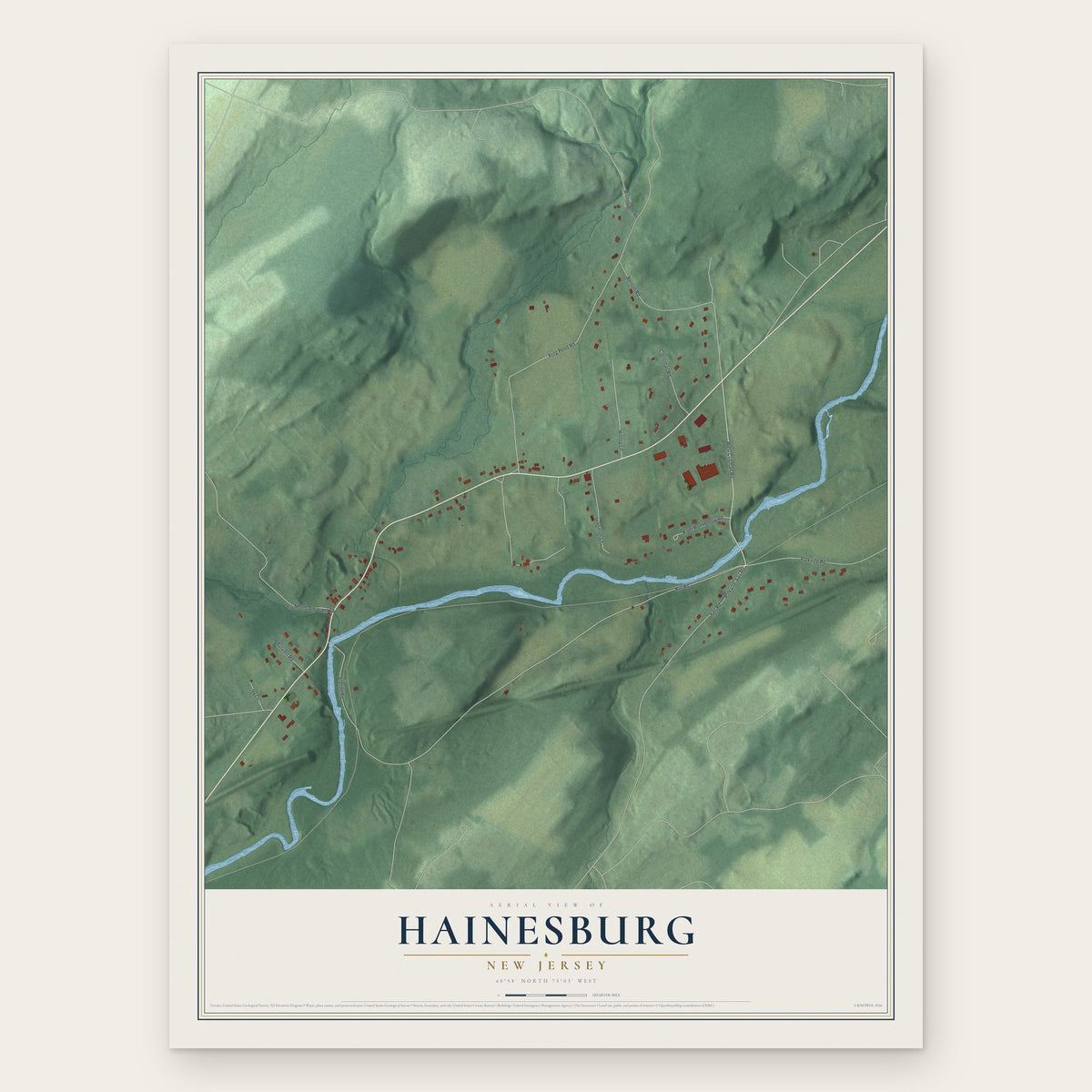 Hainesburg, New Jersey map print, the full design