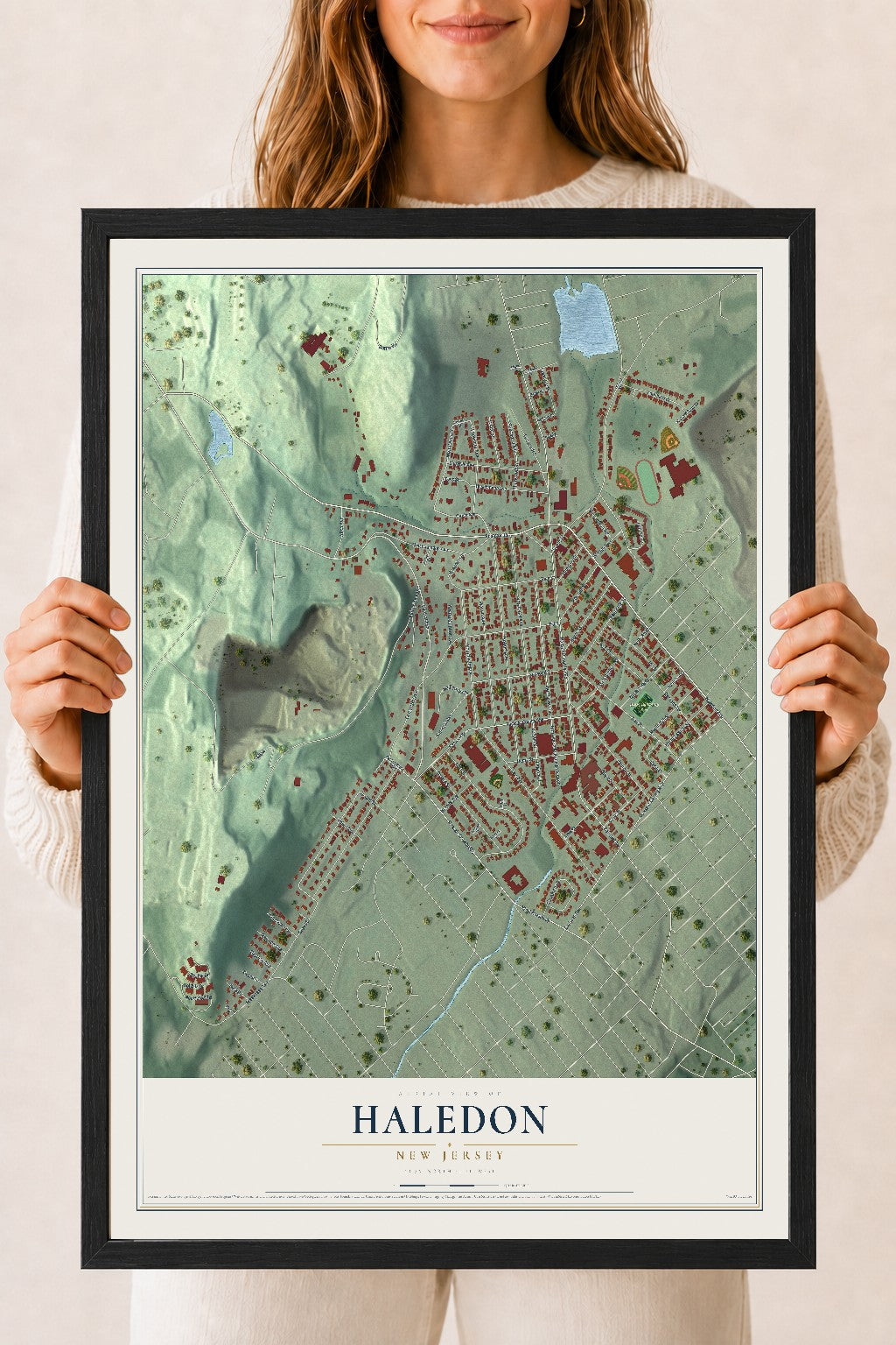 Haledon, New Jersey map print, 18" x 24" W/ Black Ayous Wood Frame mockup