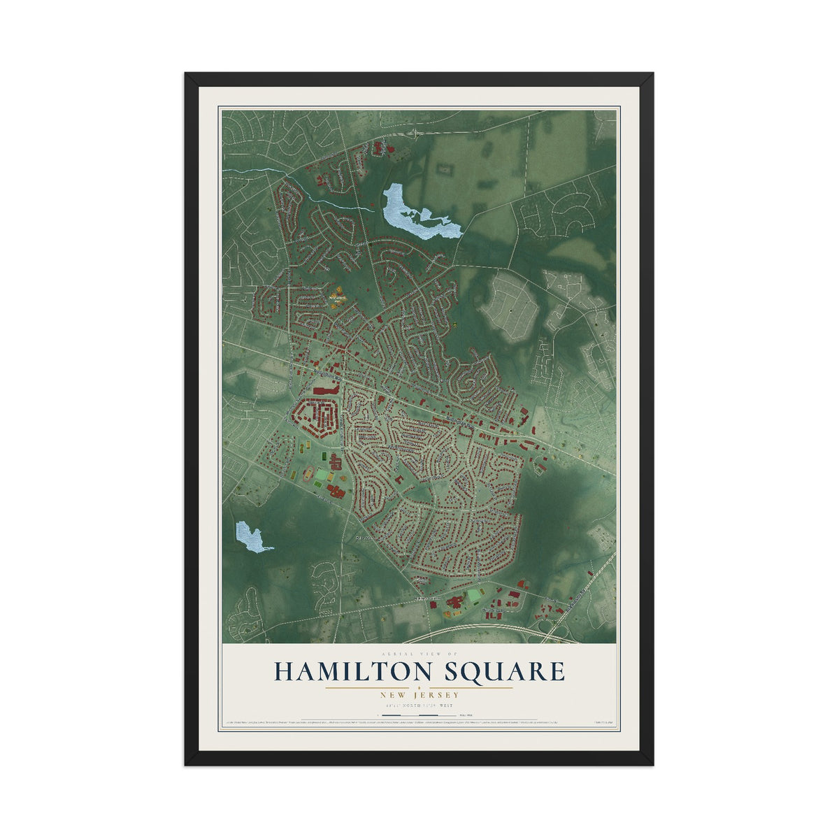 Hamilton Square, New Jersey map print, 12" x 18" W/ Black Ayous Wood Frame mockup