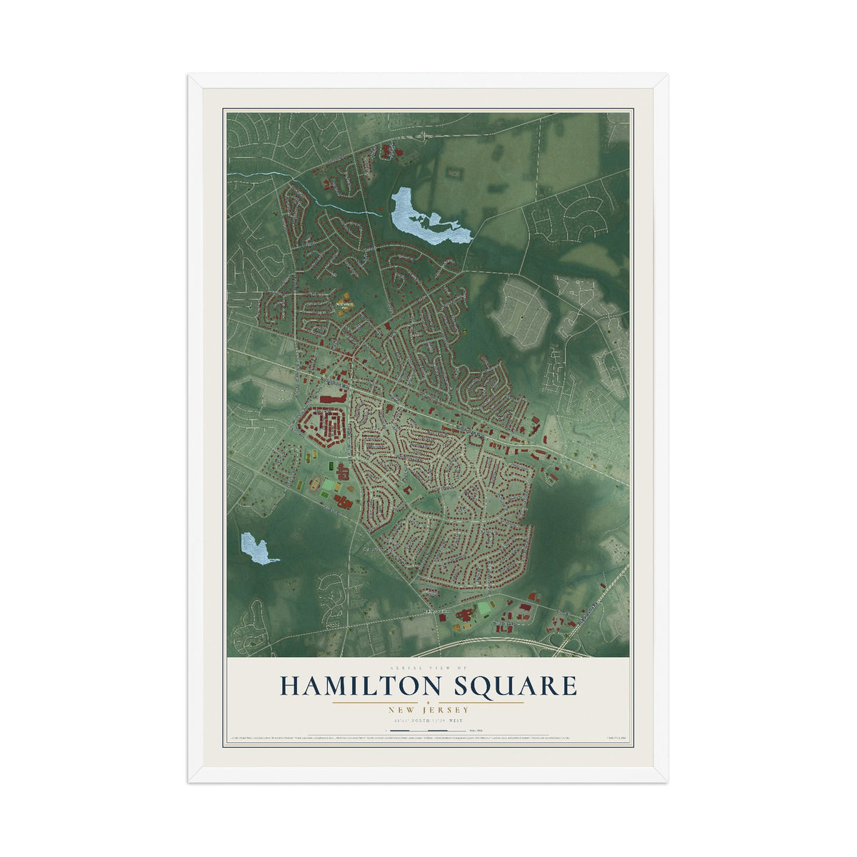 Hamilton Square, New Jersey map print, 12" x 18" W/ White Ayous Wood Frame mockup