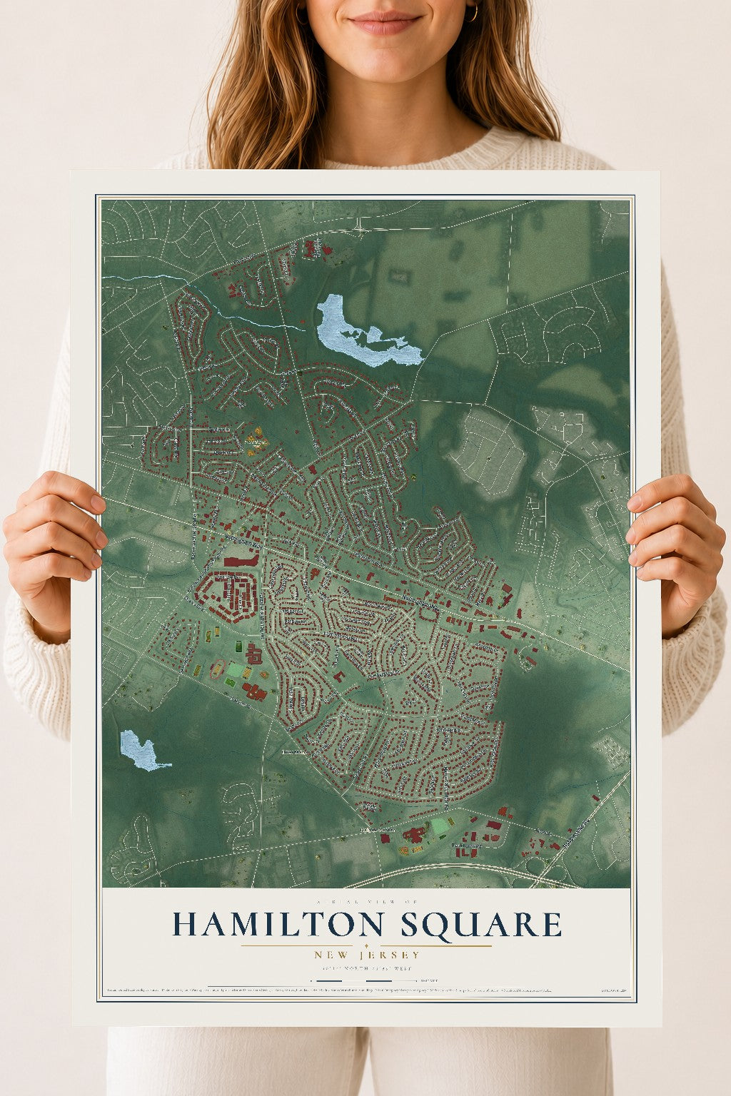 Hamilton Square, New Jersey map print, 18" x 24" Archival Matte Print mockup