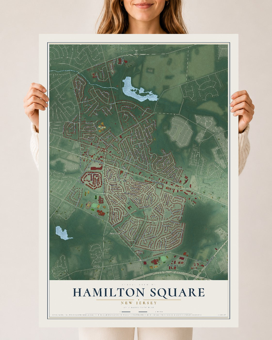 Hamilton Square, New Jersey map print, 24" x 36" Archival Matte Print mockup