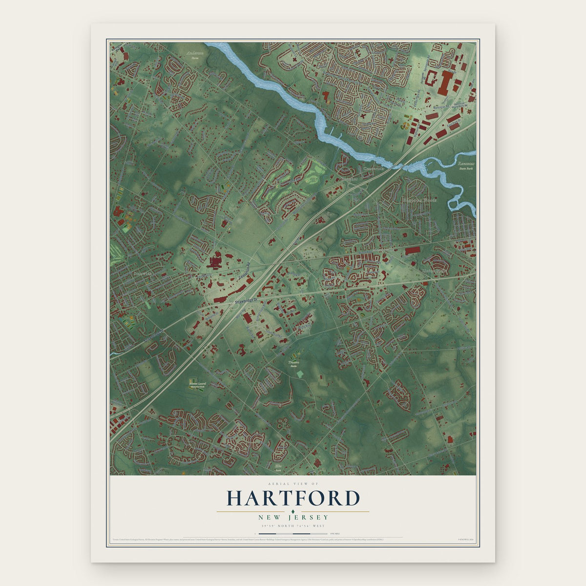 Hartford, New Jersey map print, the full design