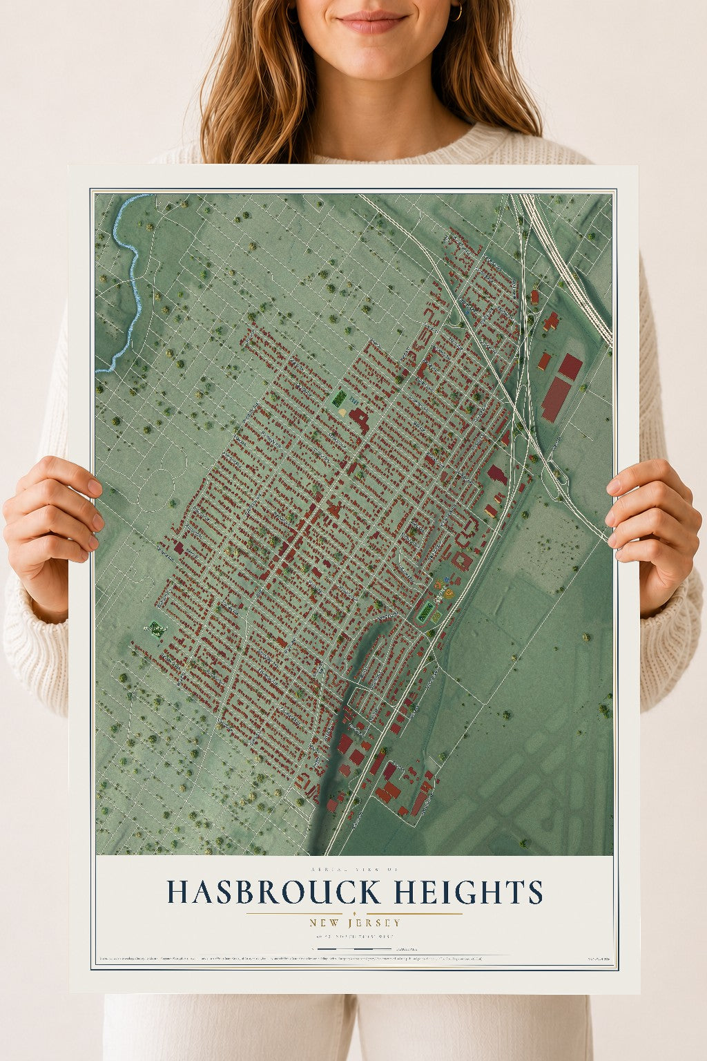 Hasbrouck Heights, New Jersey map print, 18" x 24" Archival Matte Print mockup