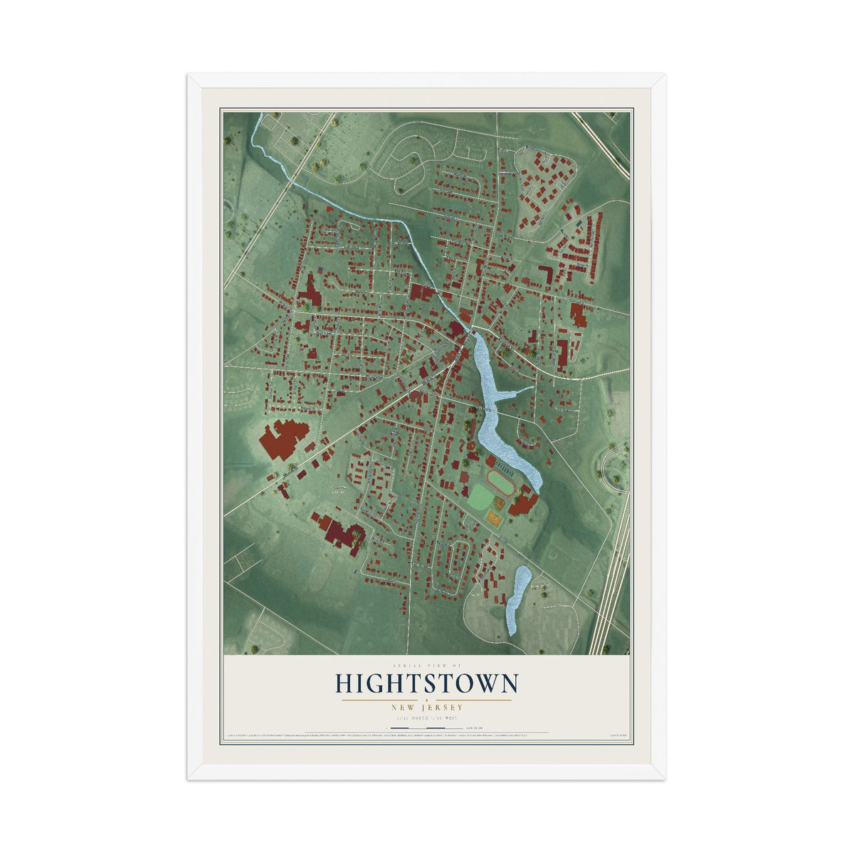 Hightstown, New Jersey map print, 12" x 18" W/ White Ayous Wood Frame mockup