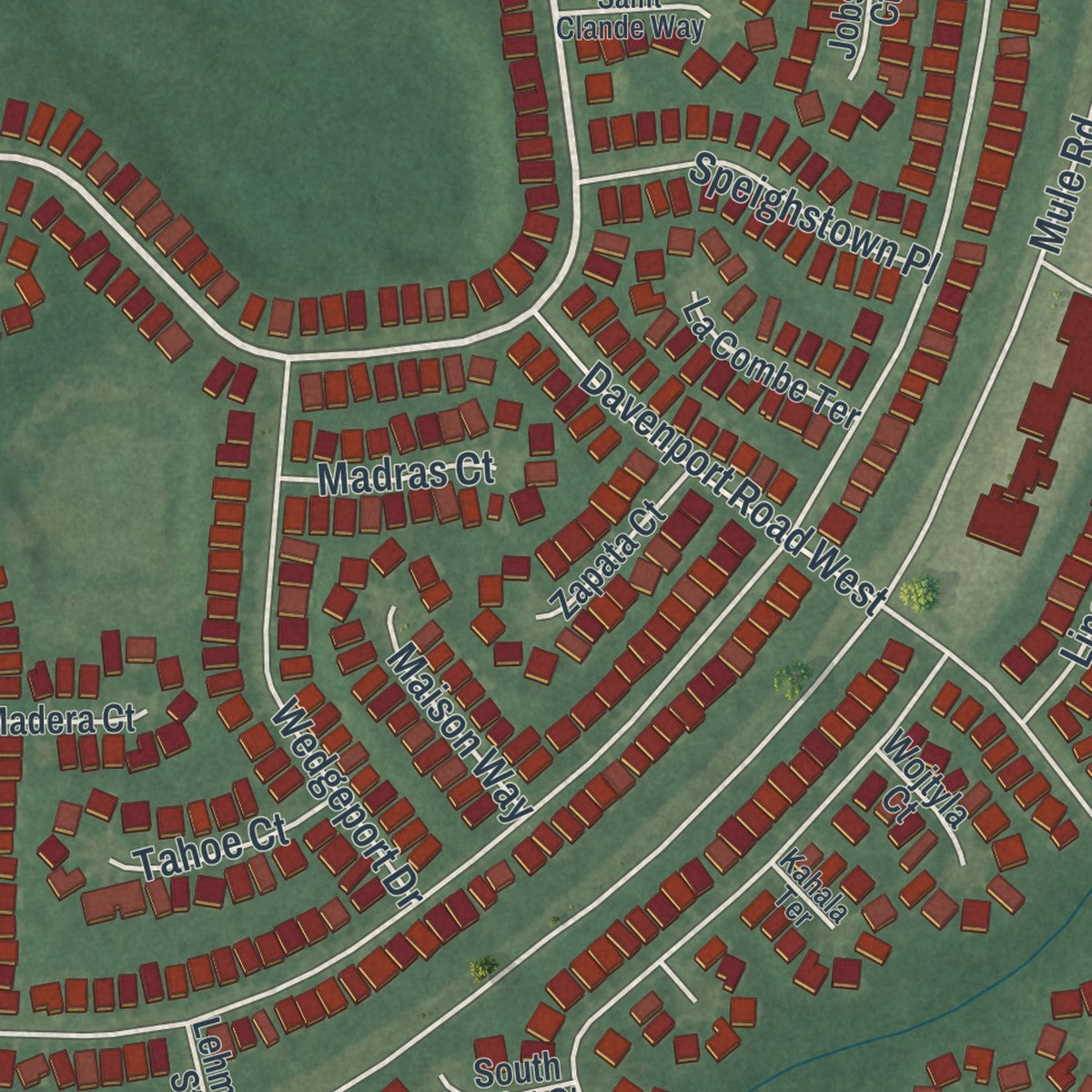 Close-up of the map of Holiday City South, New Jersey print showing street and building detail