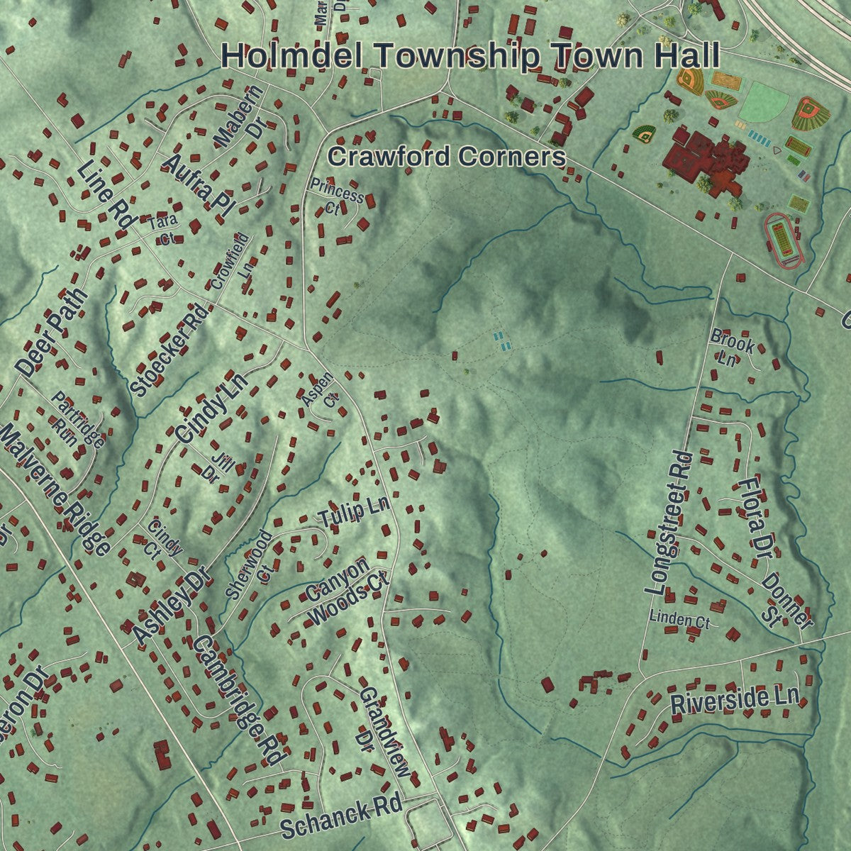 Close-up 2 of the Holmdel, New Jersey map artwork