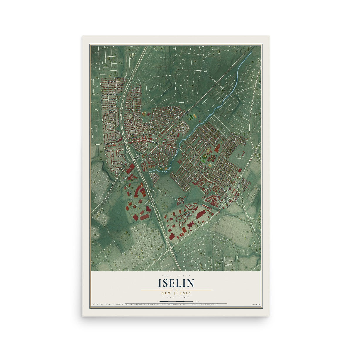 Iselin, New Jersey map print, 12" x 18" Archival Matte Print mockup
