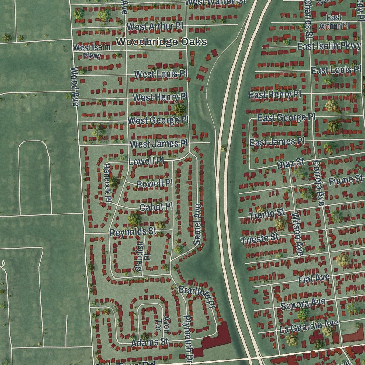 Close-up 1 of the Iselin, New Jersey map artwork