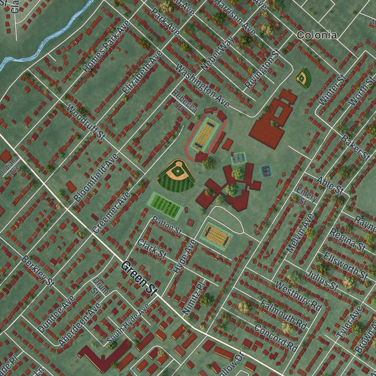 Close-up 2 of the Iselin, New Jersey map artwork