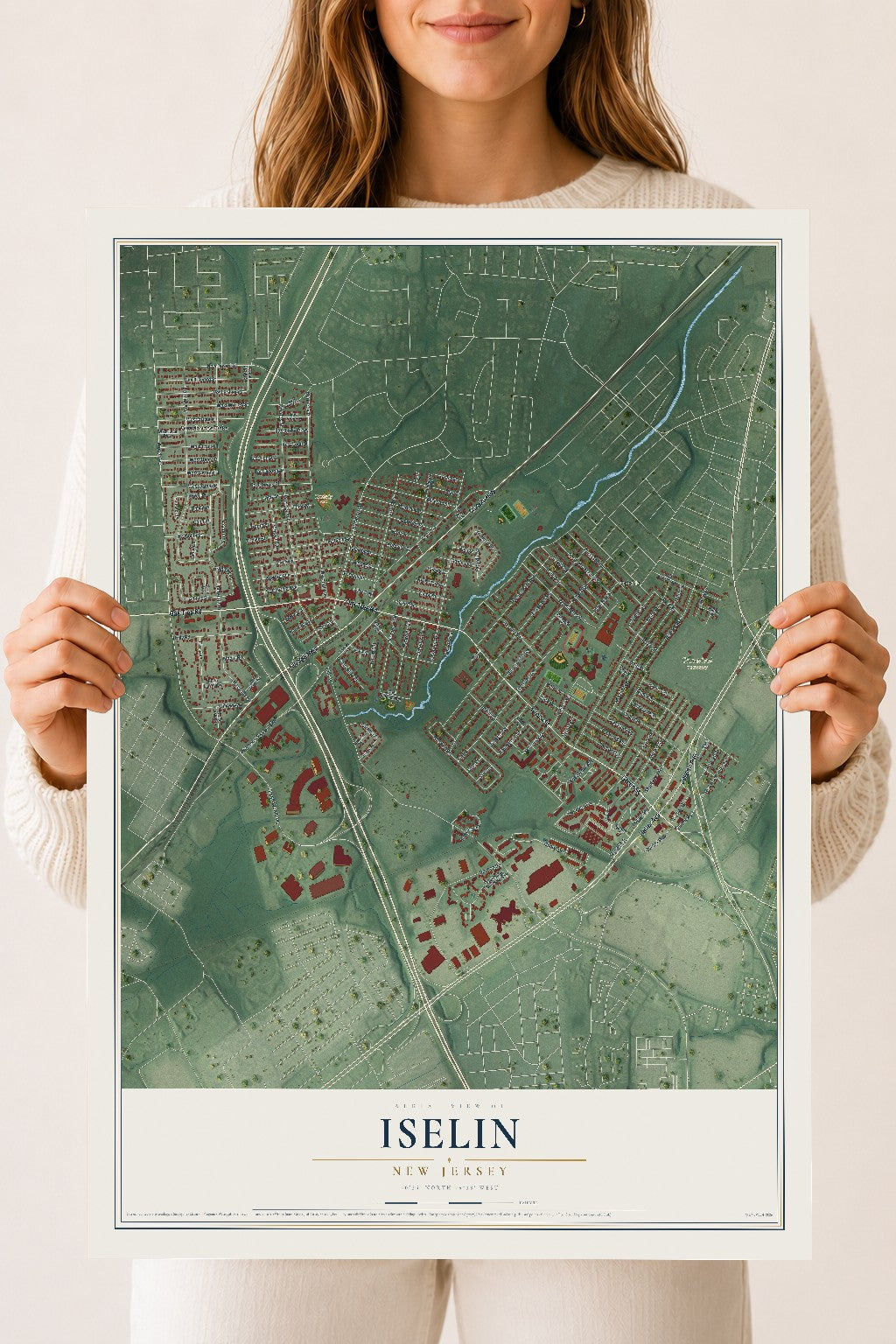 Iselin, New Jersey map print, 18" x 24" Archival Matte Print mockup