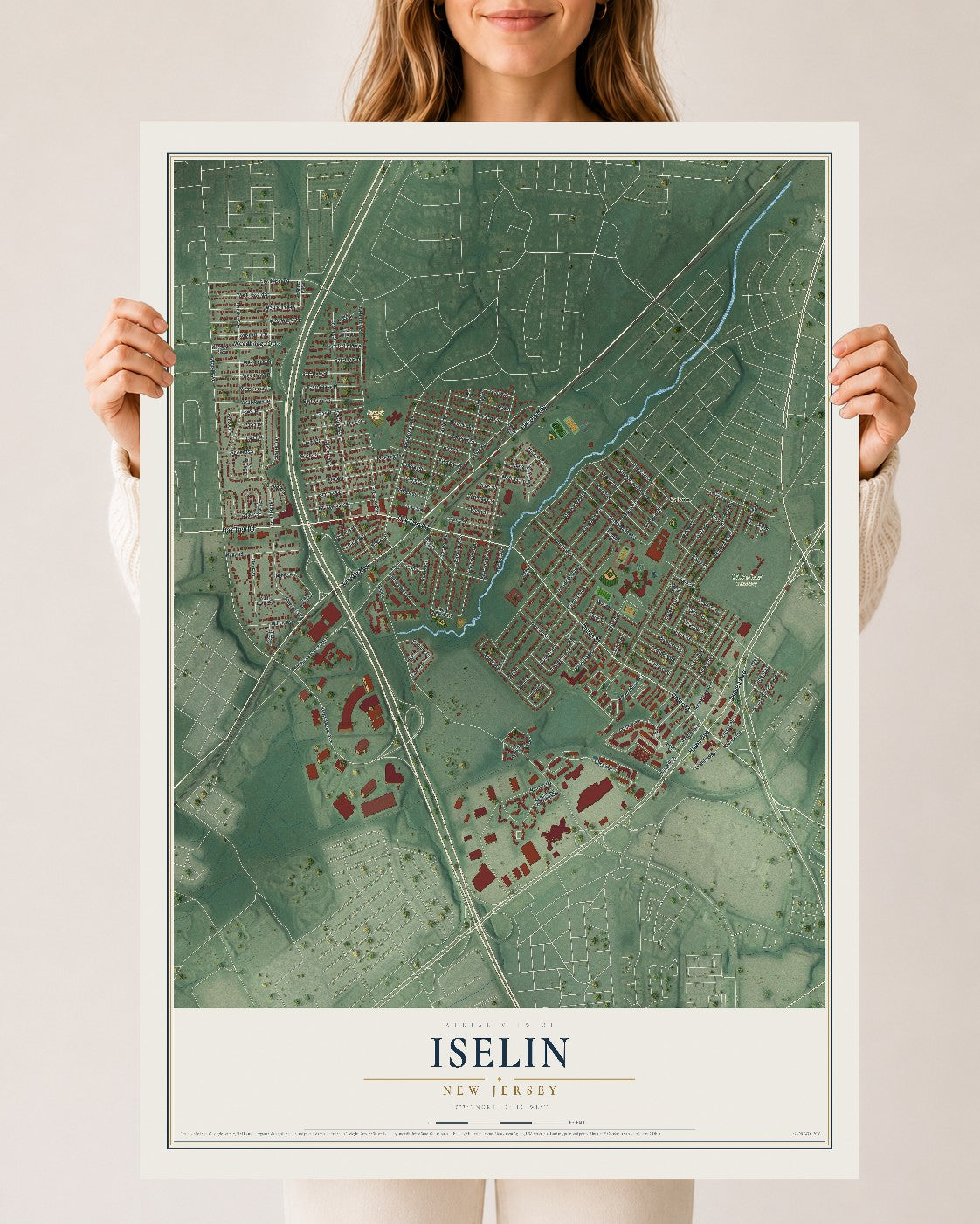 Iselin, New Jersey map print, 24" x 36" Archival Matte Print mockup