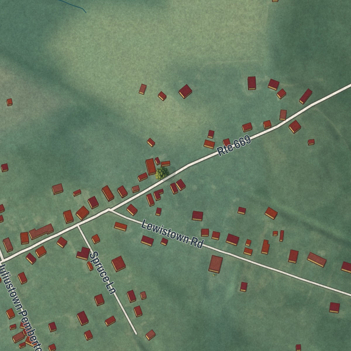 Close-up of the map of Juliustown, New Jersey print showing street and building detail