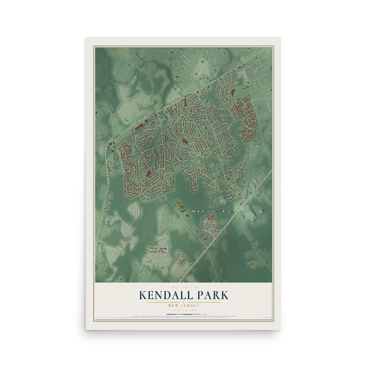 Map of Kendall Park, New Jersey, 12 x 18 inch unframed archival matte print