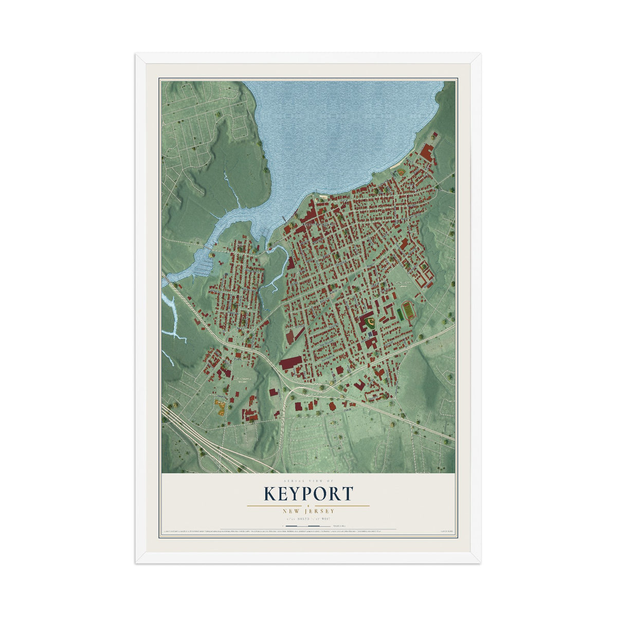 Keyport, New Jersey map print, 12" x 18" W/ White Ayous Wood Frame mockup