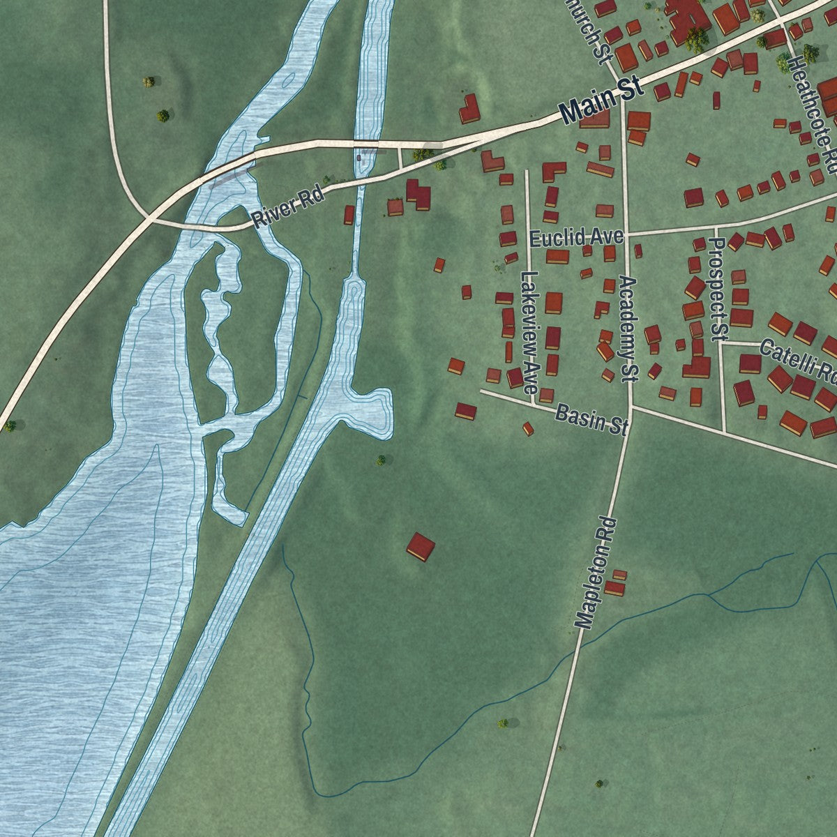 Close-up of the map of Kingston, New Jersey print showing street and building detail