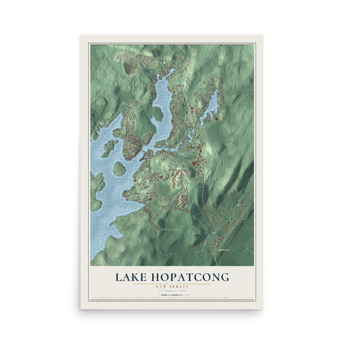 Lake Hopatcong, New Jersey map print, 12" x 18" Archival Matte Print mockup