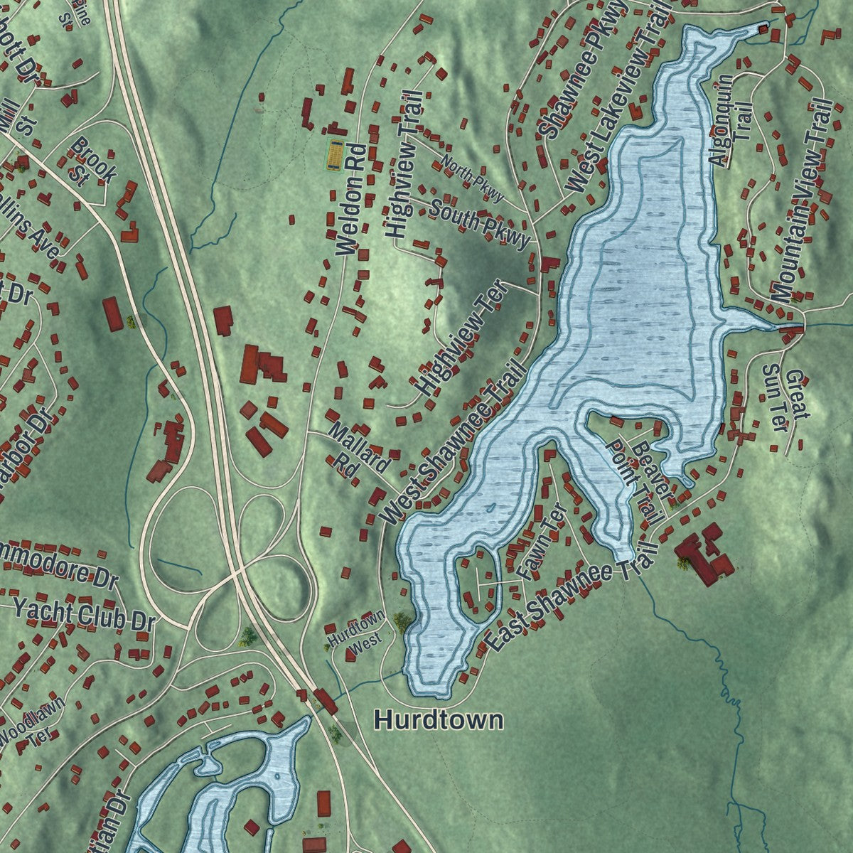 Close-up 2 of the Lake Hopatcong, New Jersey map artwork