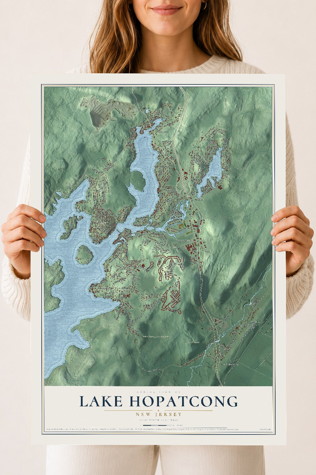Lake Hopatcong, New Jersey map print, 18" x 24" Archival Matte Print mockup