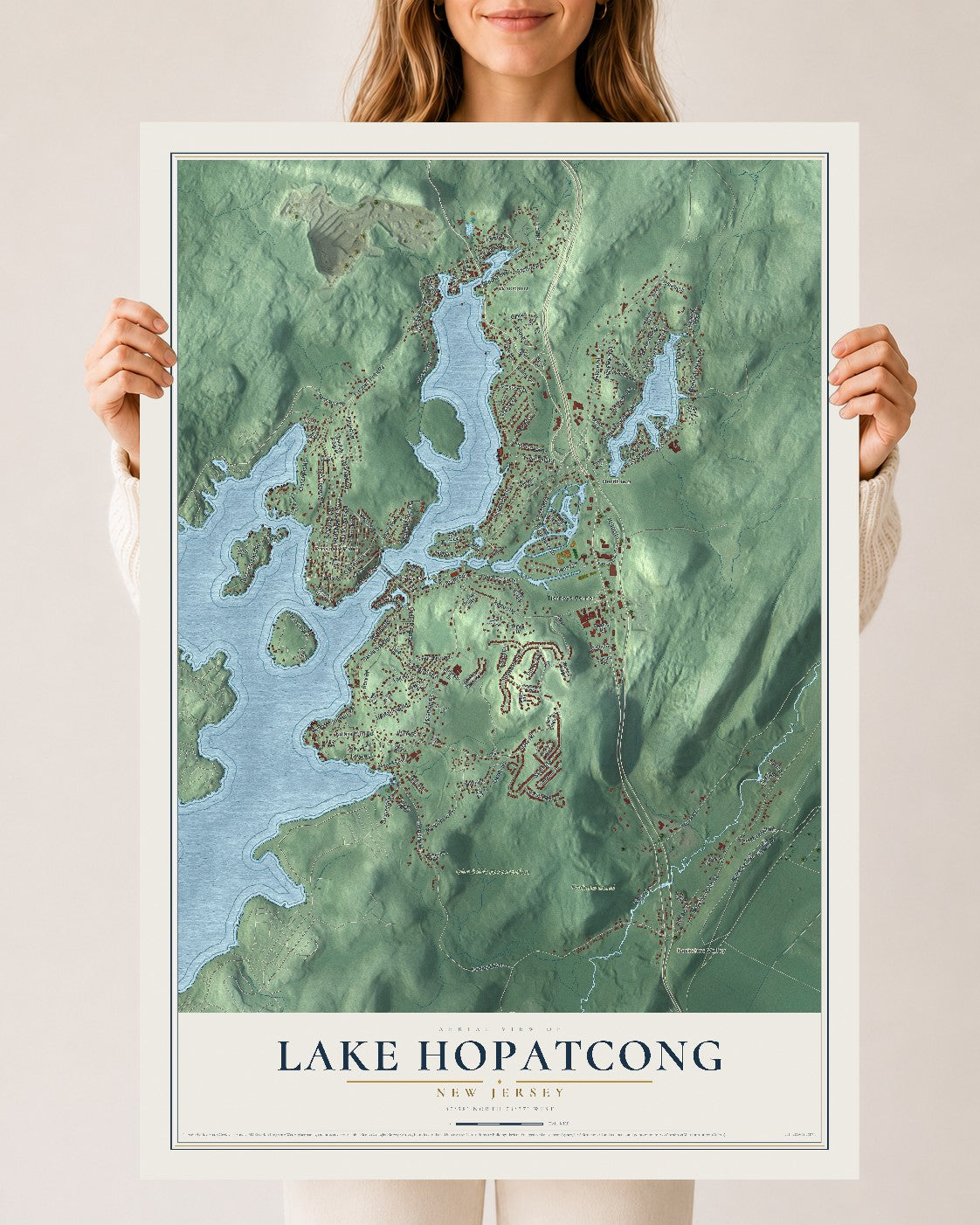 Lake Hopatcong, New Jersey map print, 24" x 36" Archival Matte Print mockup