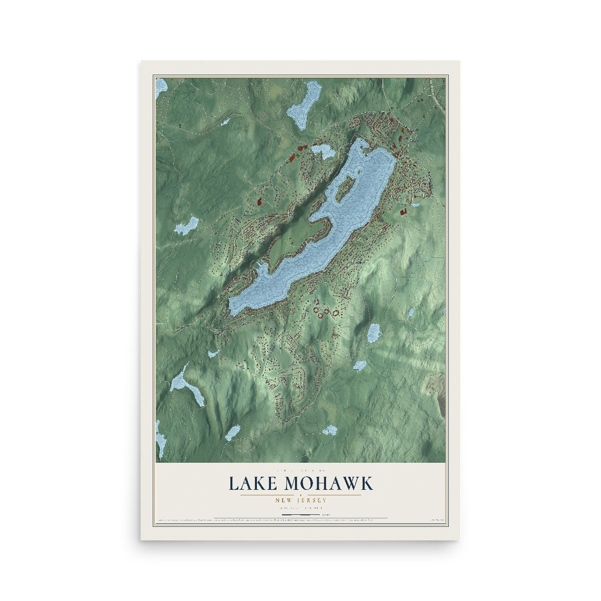 Lake Mohawk, New Jersey map print, 12" x 18" Archival Matte Print mockup