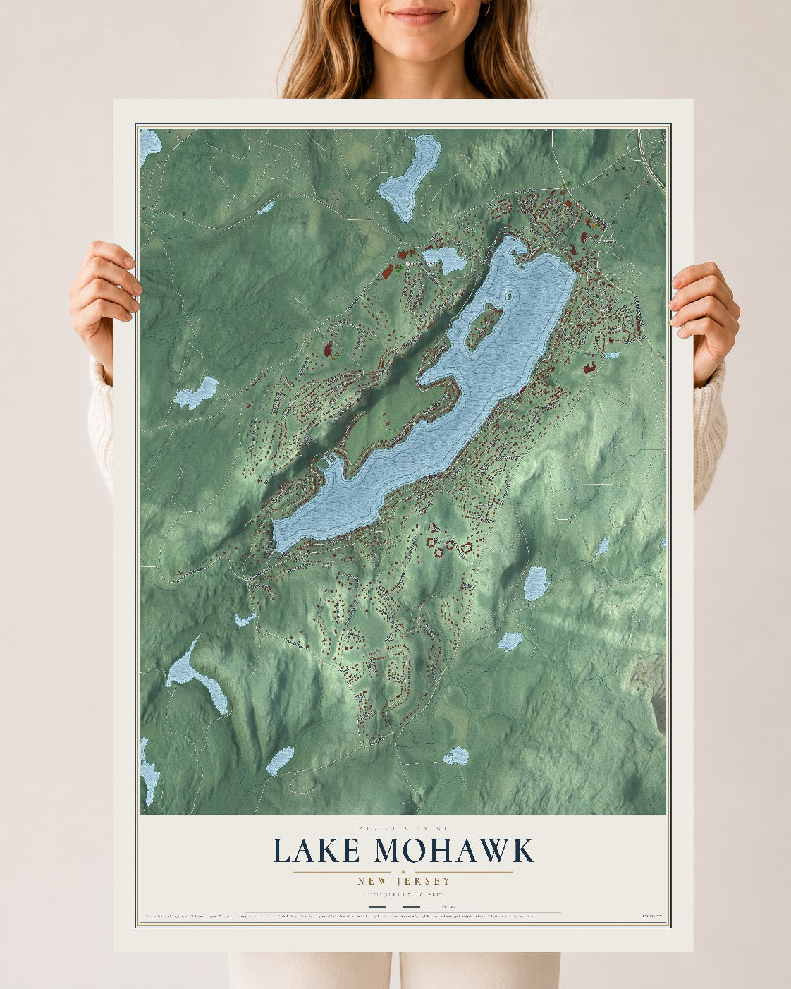 Lake Mohawk, New Jersey map print, 24" x 36" Archival Matte Print mockup