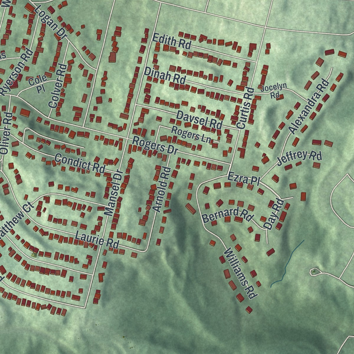 Close-up of the map of Landing, New Jersey print showing street and building detail