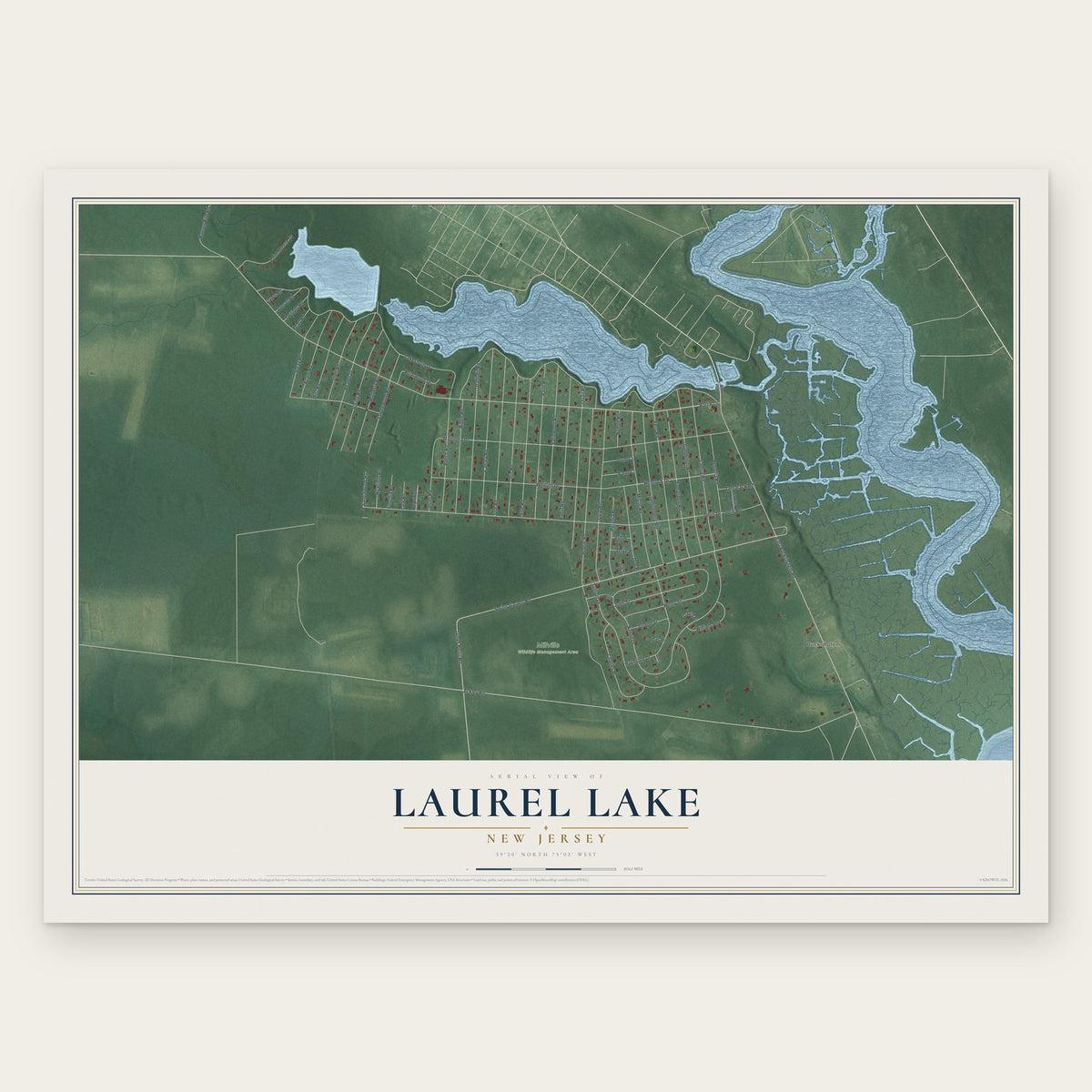 Laurel Lake, New Jersey map print, the full design
