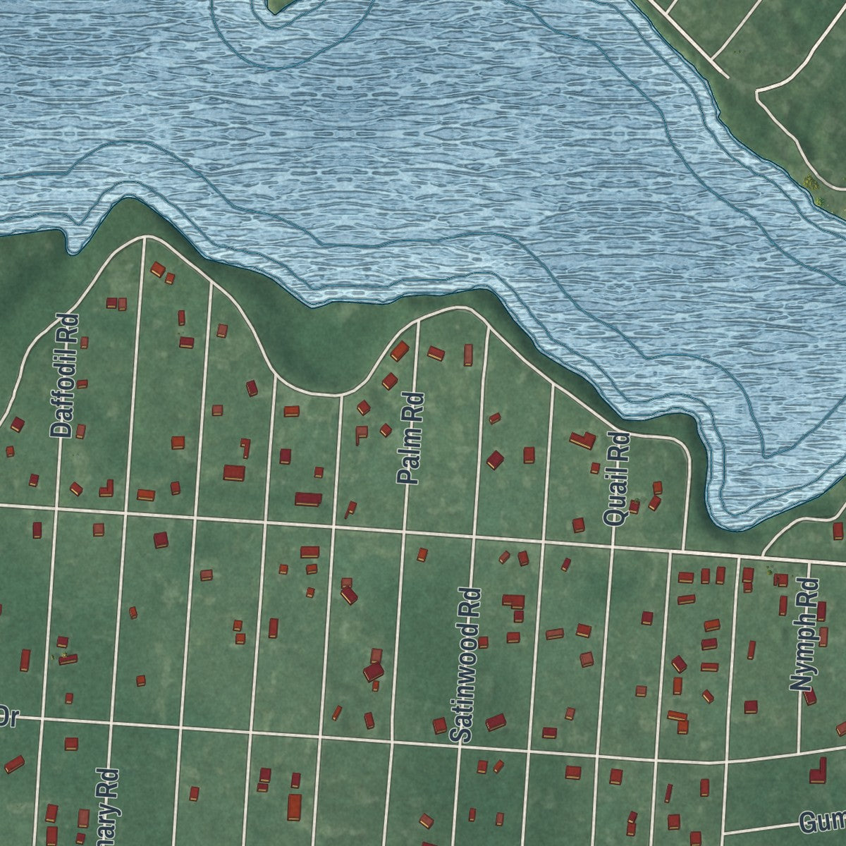 Close-up of the map of Laurel Lake, New Jersey print showing street and building detail