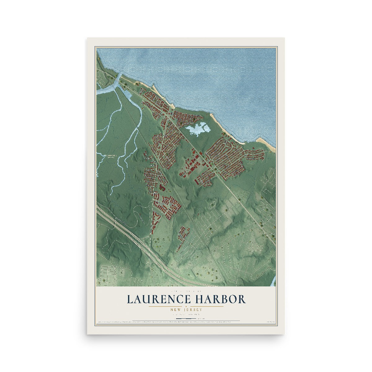 Map of Laurence Harbor, New Jersey, 12 x 18 inch unframed archival matte print
