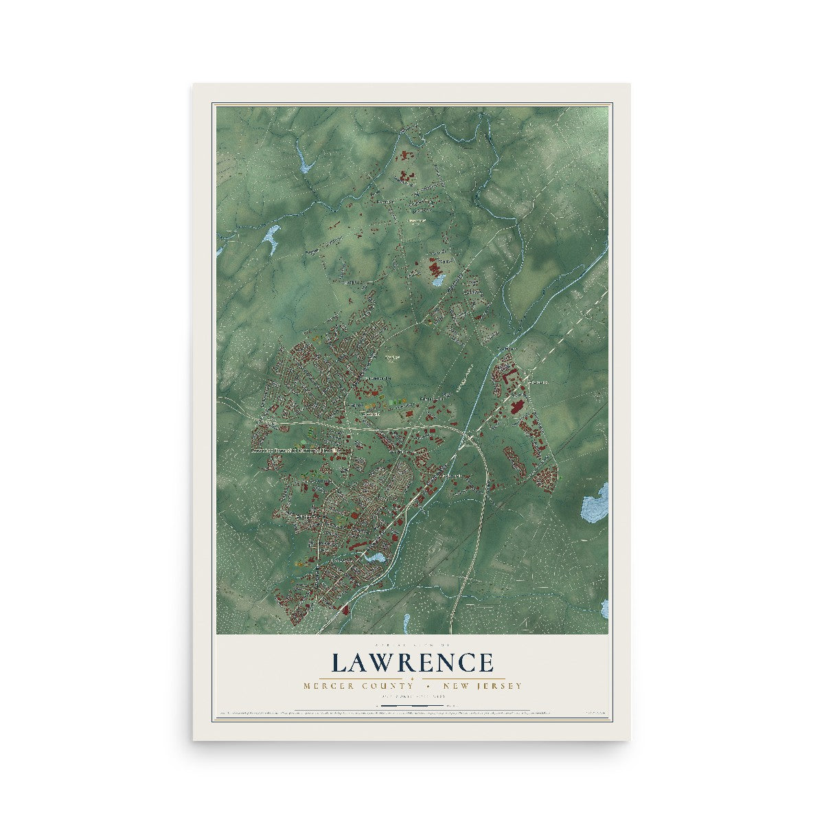 Lawrence, New Jersey map print, 12" x 18" Archival Matte Print mockup