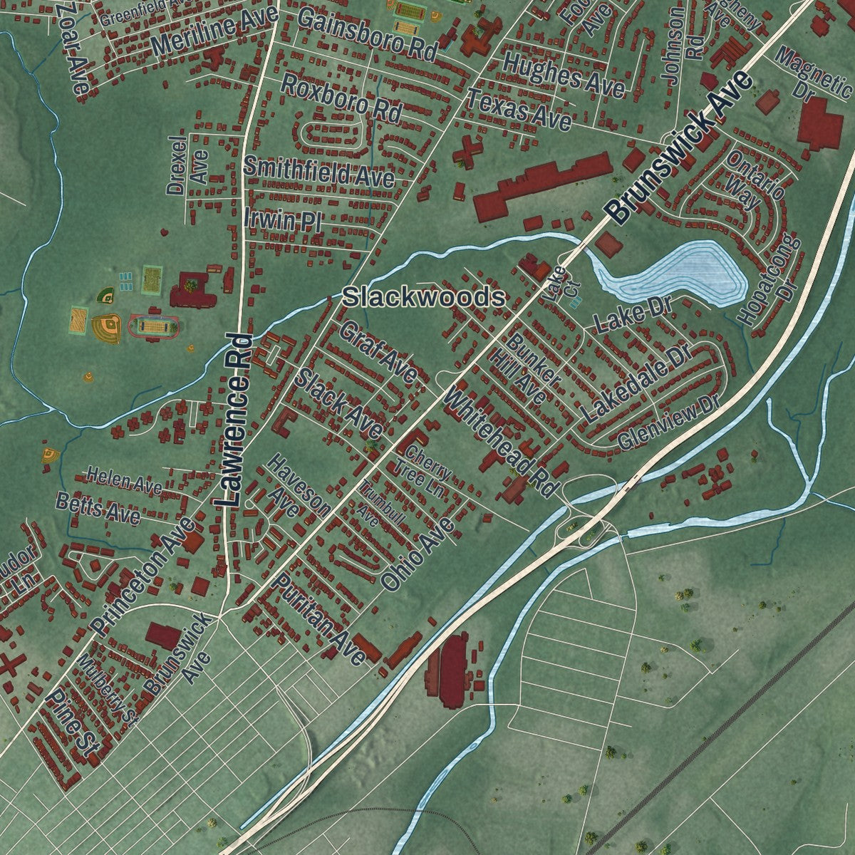 Close-up 1 of the Lawrence, New Jersey map artwork