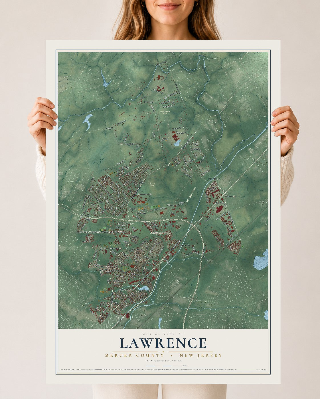 Lawrence, New Jersey map print, 24" x 36" Archival Matte Print mockup
