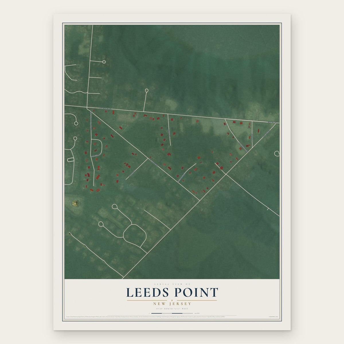 Leeds Point, New Jersey map print, the full design
