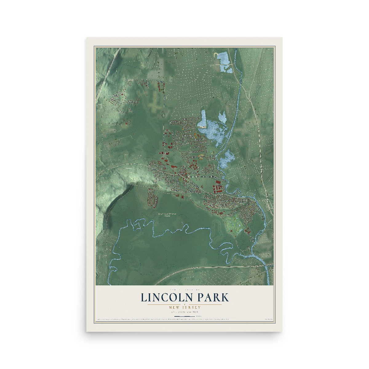 Map of Lincoln Park, New Jersey, 12 x 18 inch unframed archival matte print