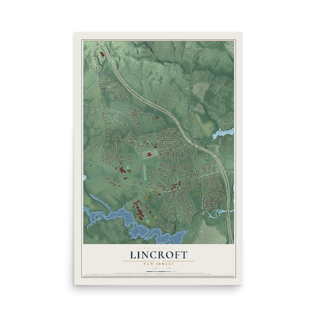 Lincroft, New Jersey map print, 12" x 18" Archival Matte Print mockup