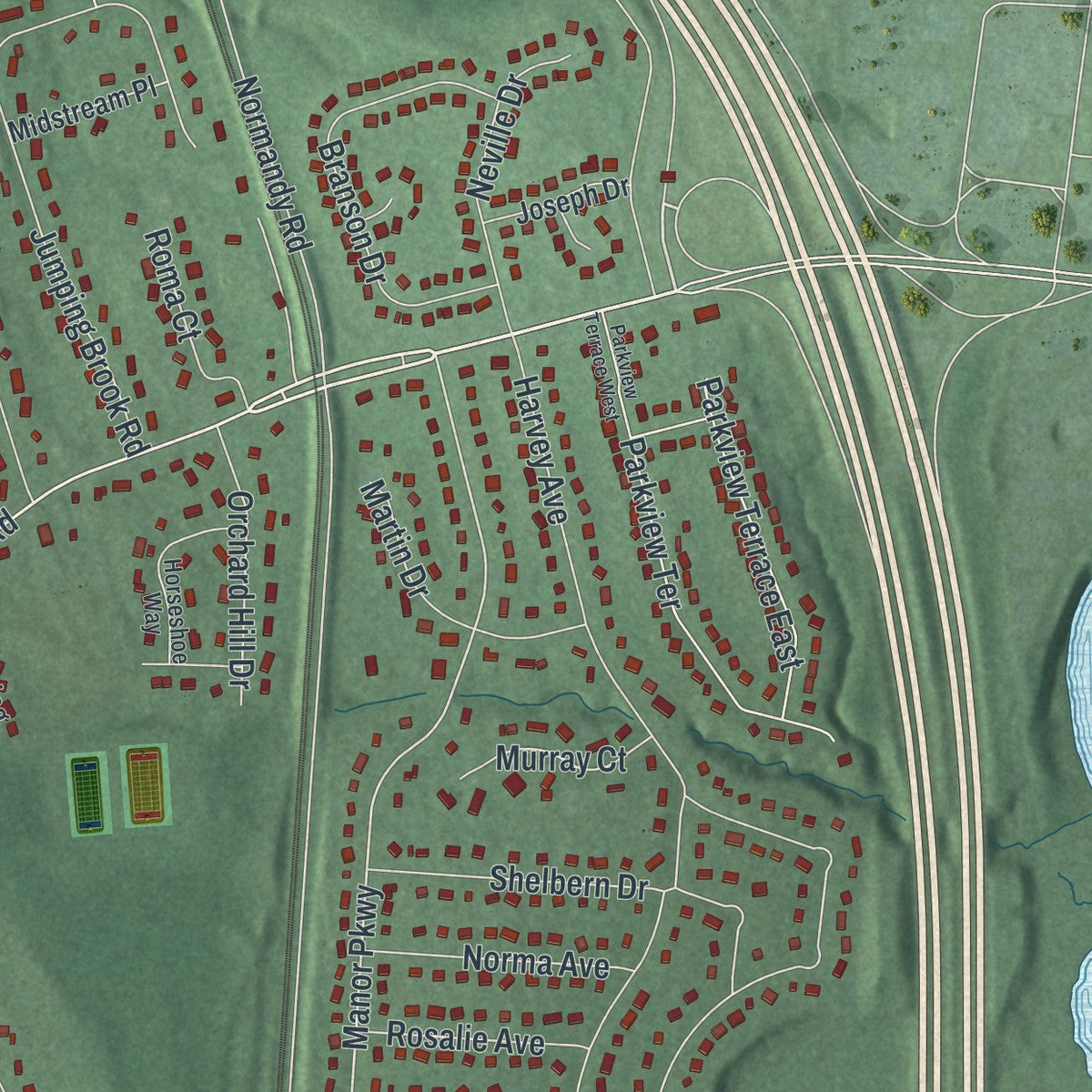 Close-up 1 of the Lincroft, New Jersey map artwork